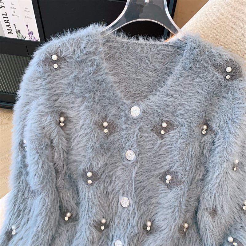 【outer】パールビジューニットカーデ　M27838