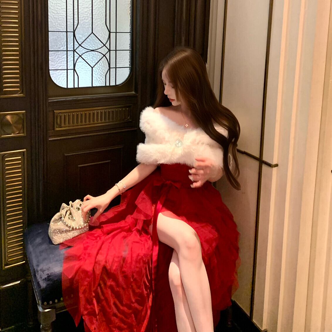 【dress】オフショルレースワンピース×チュールスカートセット　N3506