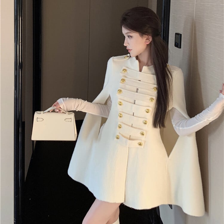 【outer】ボタンデザインケープコート　M28333