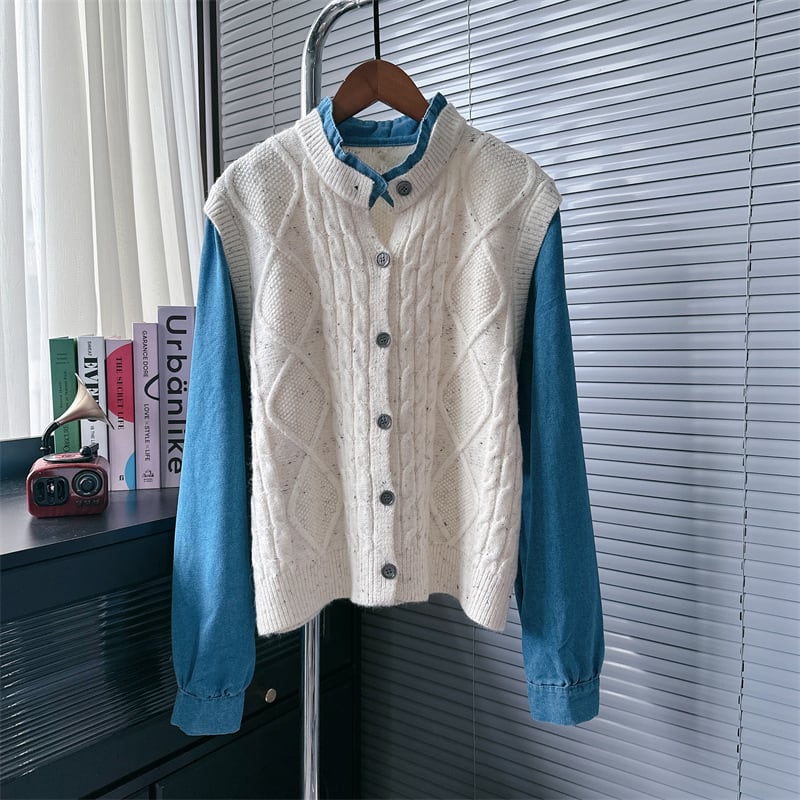 【outer】デニム切り替えニットカーデ　M25579
