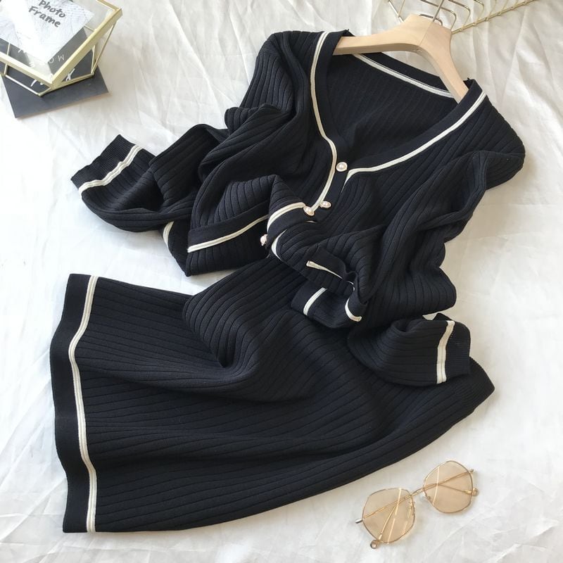 【set】気質満点オシャレニットトップス+スカートファッション２点セット G3090