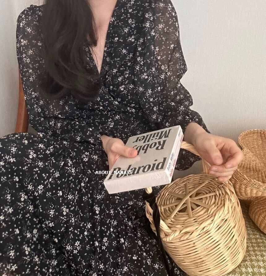 【dress】Vネックシフォン花柄ワンピース G20929