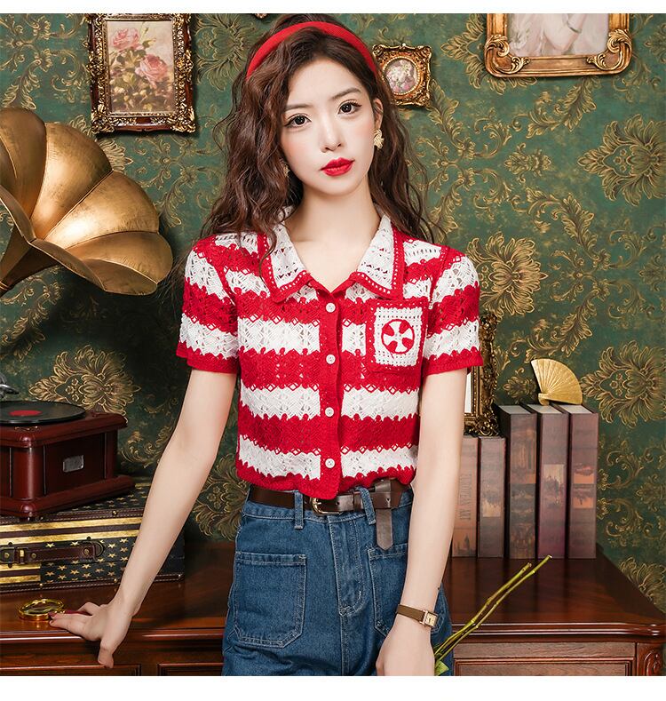 【tops】ストライプ柄ニットトップスG20450