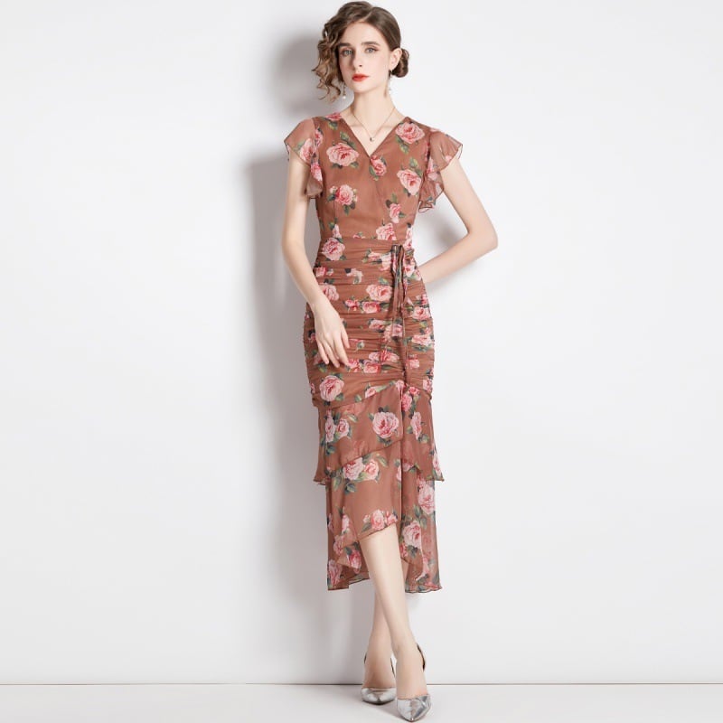 【dress】フリルプリントワンピース　M25062