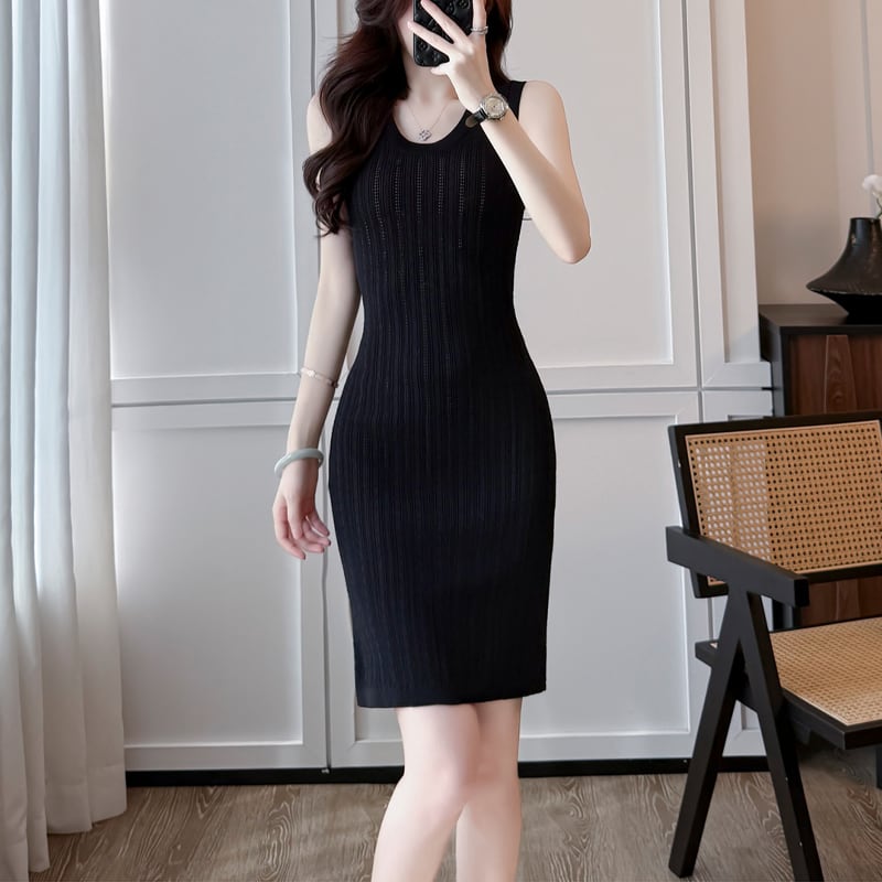 【dress】ノースリーブニットワンピース Q8488