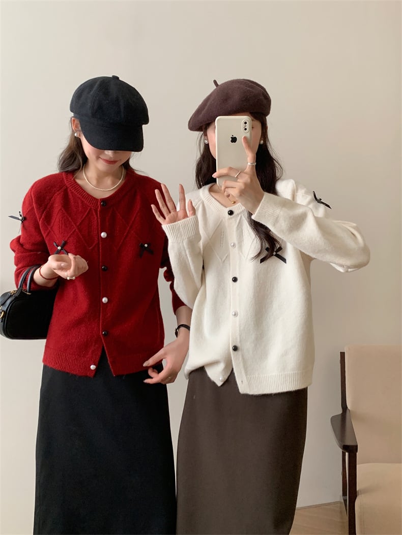 【outer】リボン付きニットカーデ　M25988