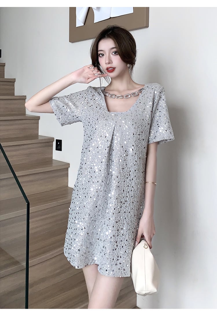 【dress】Vネックスパンコールワンピース G21106