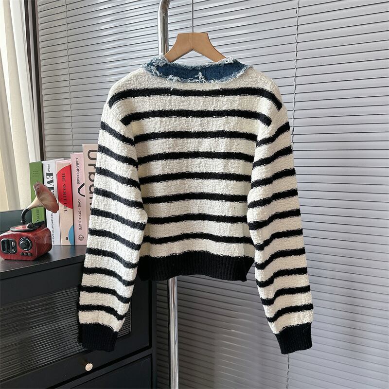 【outer】ボーダー柄ニットカーデ　M18215