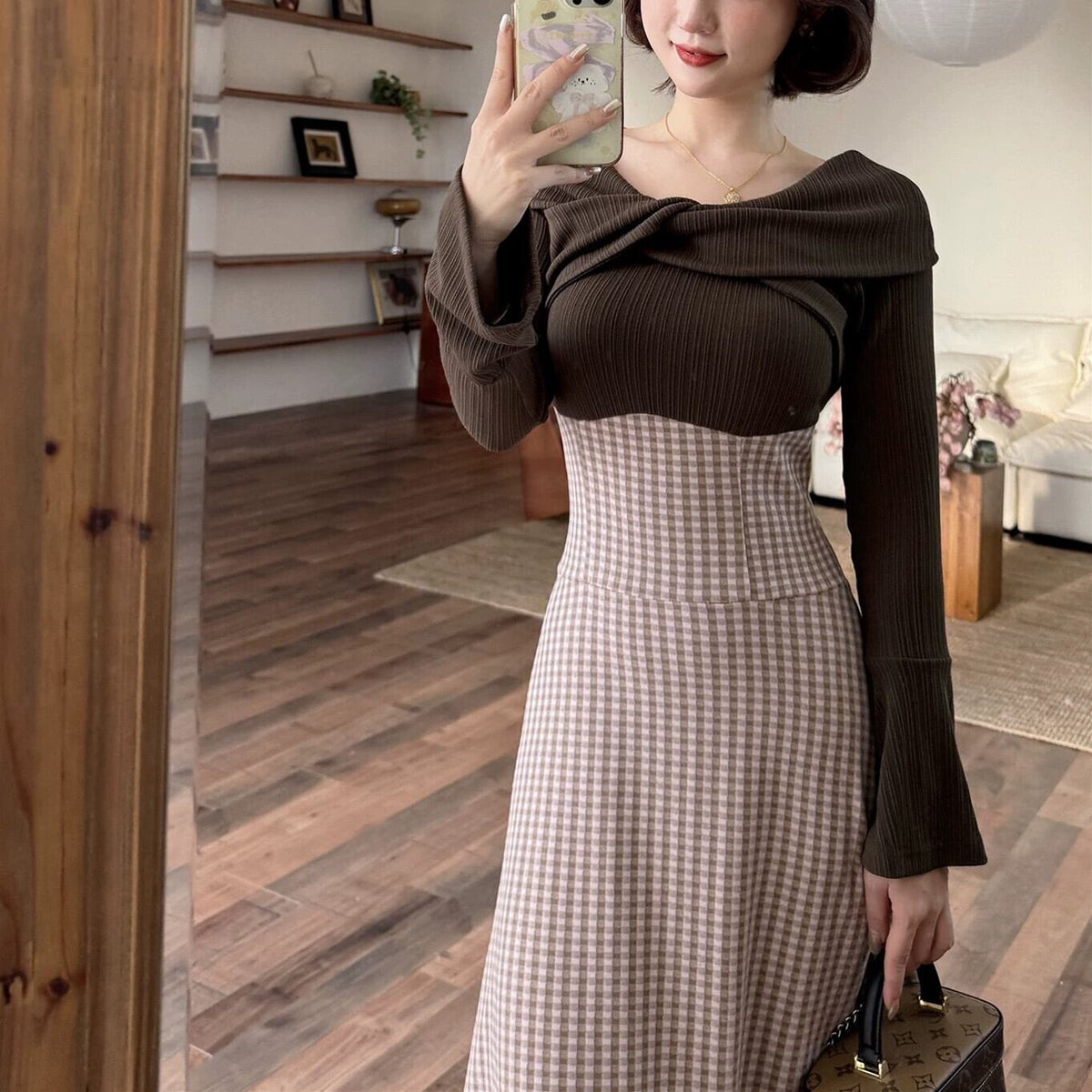 【dress】ツイストクロスドッキングワンピース 　N3398