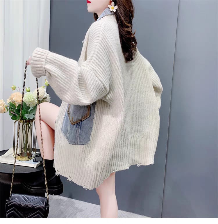 【outer】デニム切り替えニットカーデ　M27640