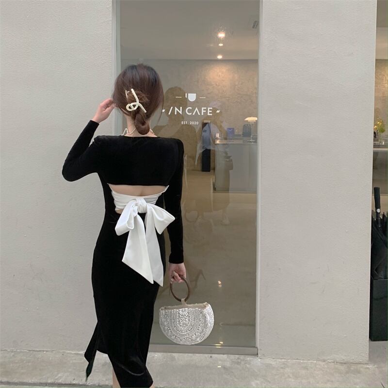 【dress】レトロスウィートフランス風長袖デザインワンピース G2168