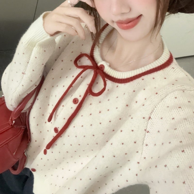 【outer】リボン付きニットカーデ　M28697
