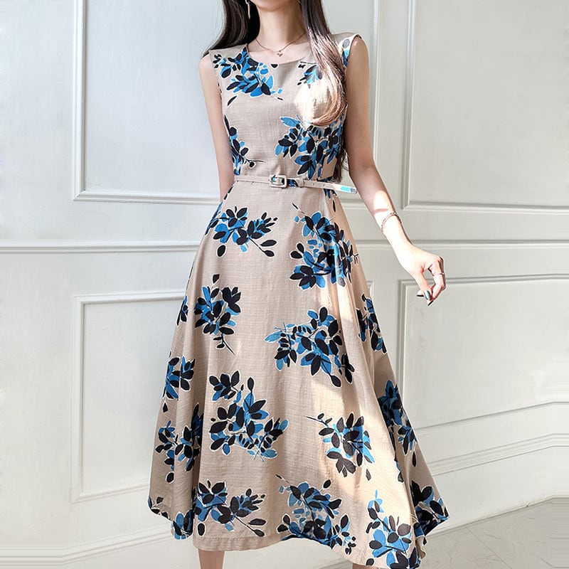 【dress】ノースリーブプリントワンピース　M25001