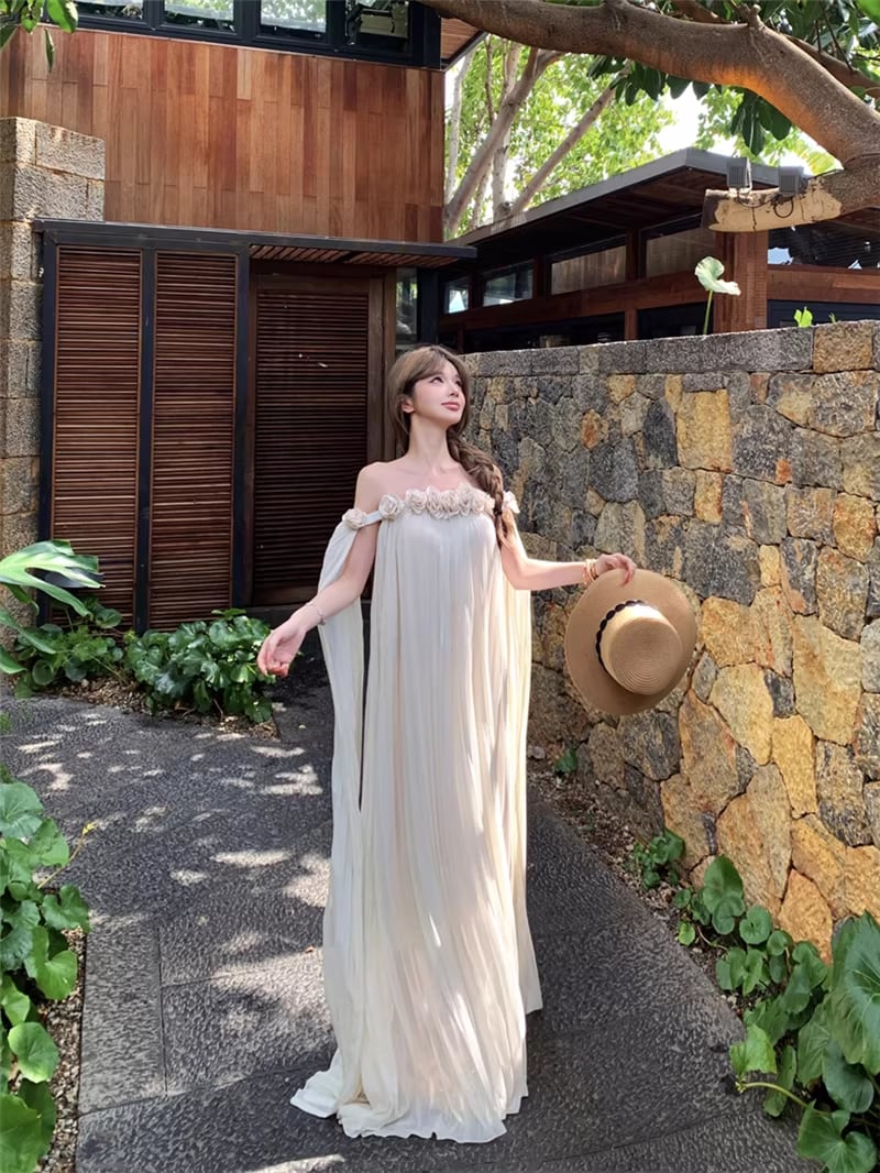 【dress】立体感フラワーオフショルダーワンピース Q8351