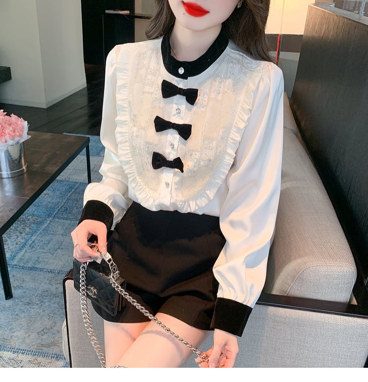 【tops】リボン付きシャツトップス　M25721