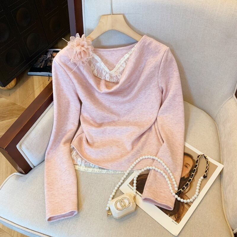 【tops】レース切り替え立体フラワーニットトップス　M29222