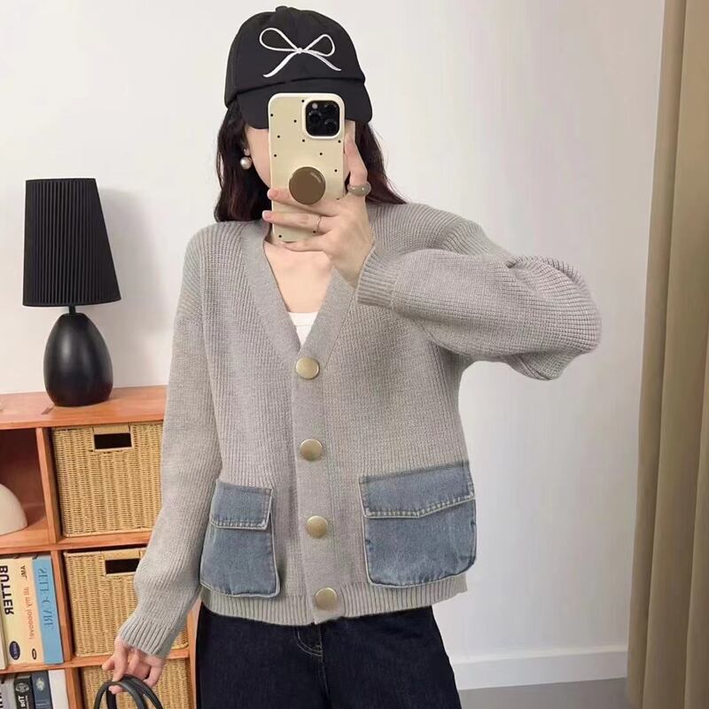 【outer】デニムポケット付きカーディガン Q6364