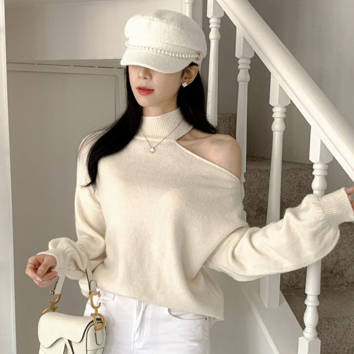 【tops】オフショルダーニットセーター　M18418