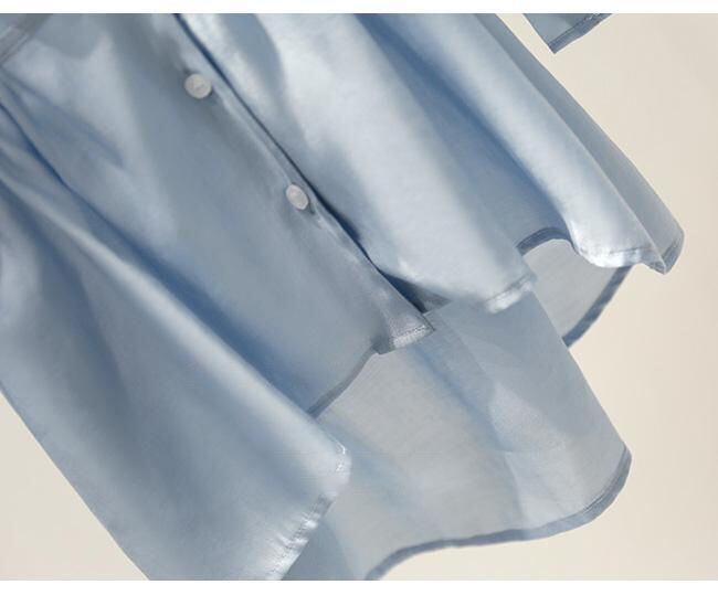 【tops】Vネック美人度アップ!韓国系夏ルーズスウィートフリルシフォンシャツ