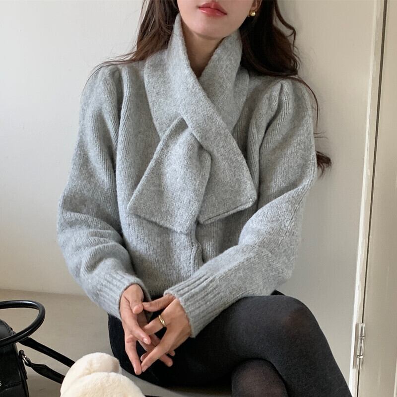 【outer】ニットカーデマフラー付き　M27669