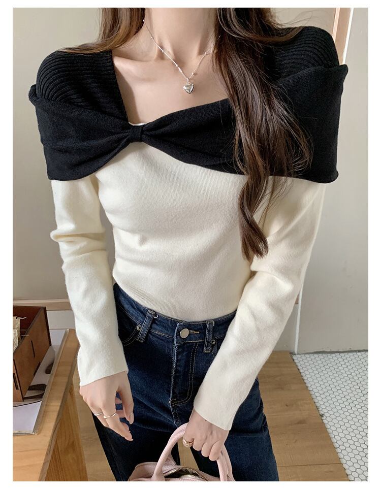 【tops】配色ニットトップス　M27702