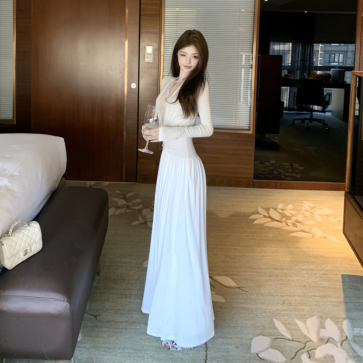 【dress】レースドッキングロングワンピース　N3432