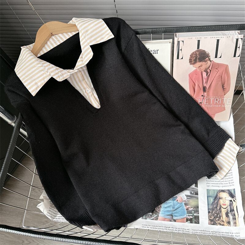 【tops】シャツドッキングニットセーター　M18728