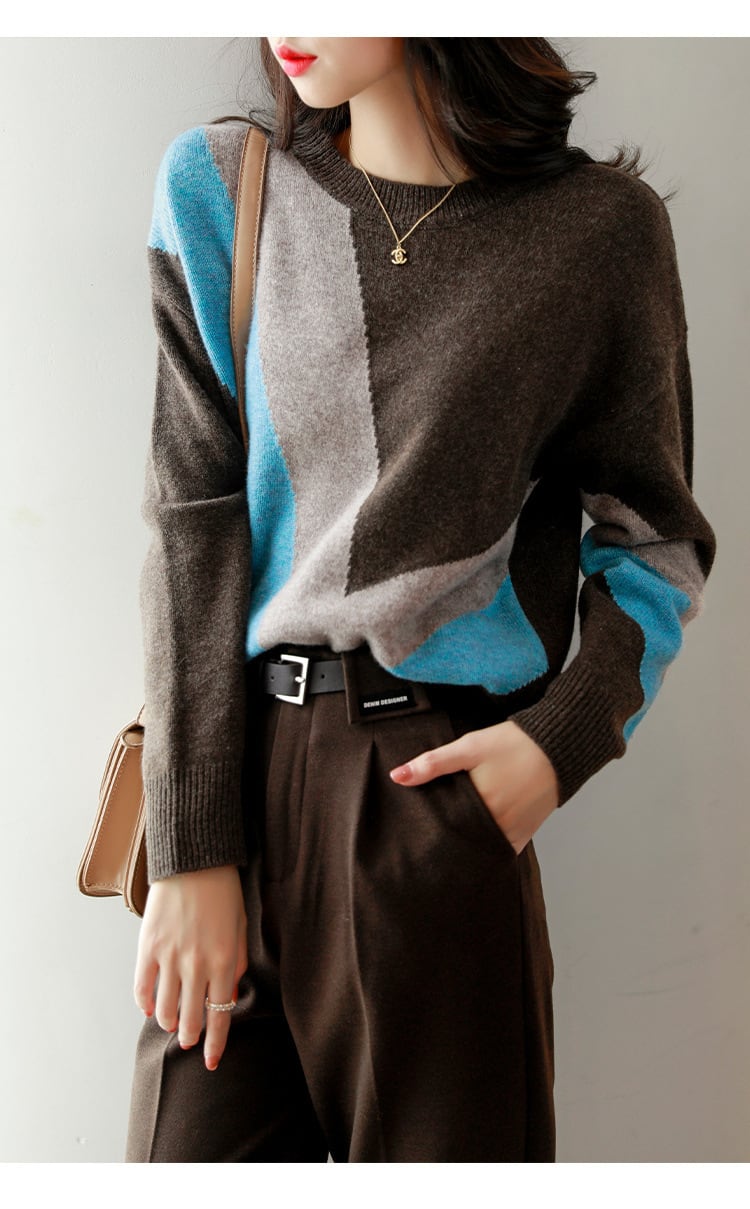 【tops】配色ニットセーター　M25417