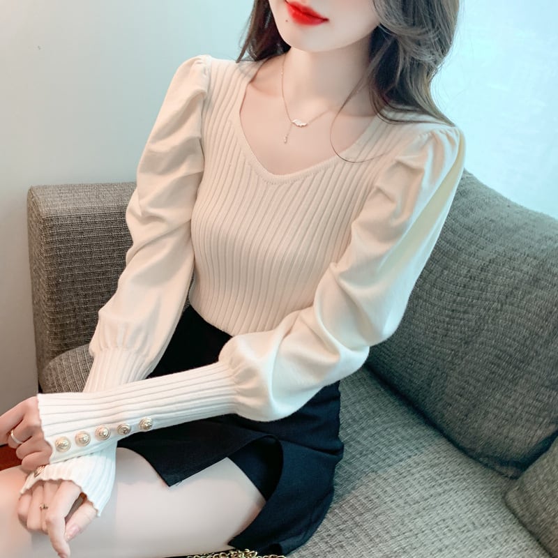 【tops】無地ニットトップス　M26208