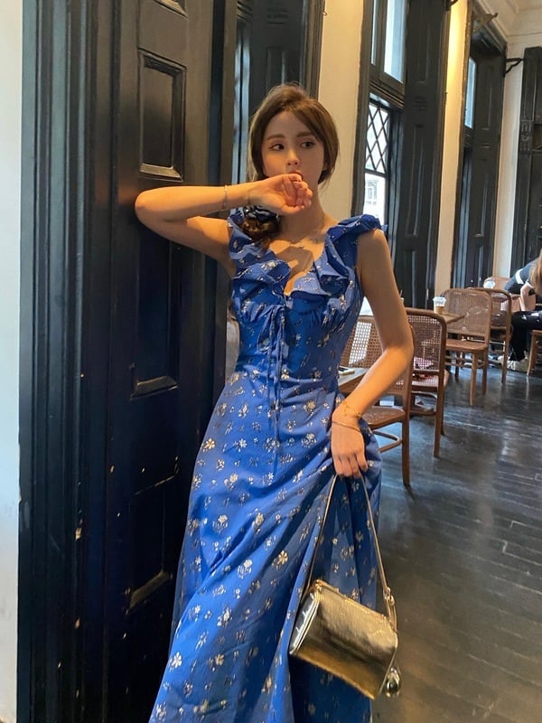 【dress】Vネック花柄海旅行ワンピース G21519