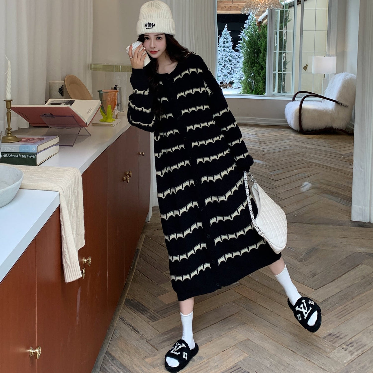 【dress】ボーダー柄ニットワンピース　M28377
