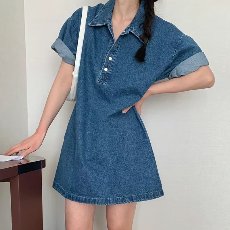 【dress】POLOネックデニムワンピース　M23901