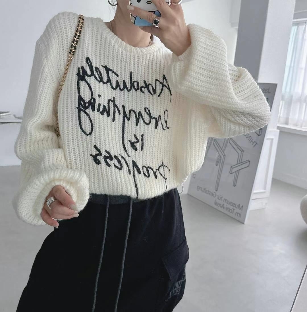 【tops】プリントニットセーター　M27775