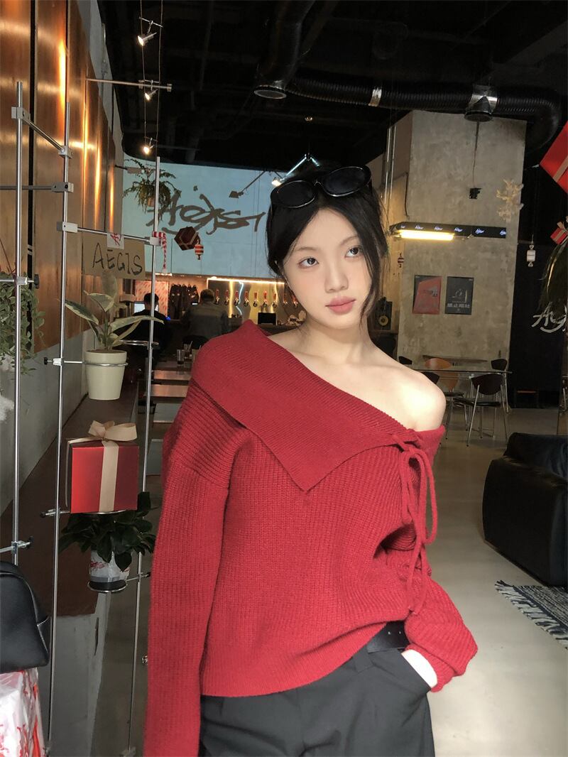 【tops】オフショルダーニットセーター　M28965