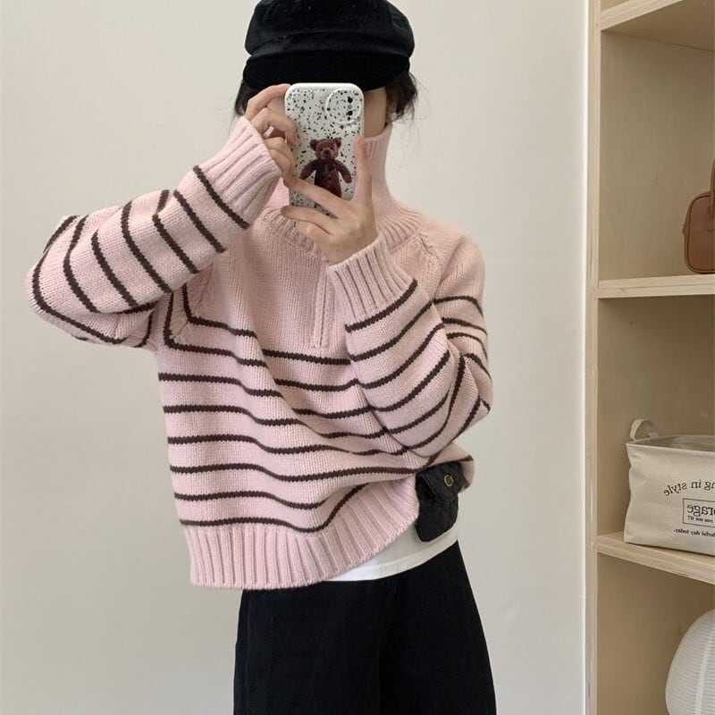 【tops】ボーダー柄ニットセーター　M27250