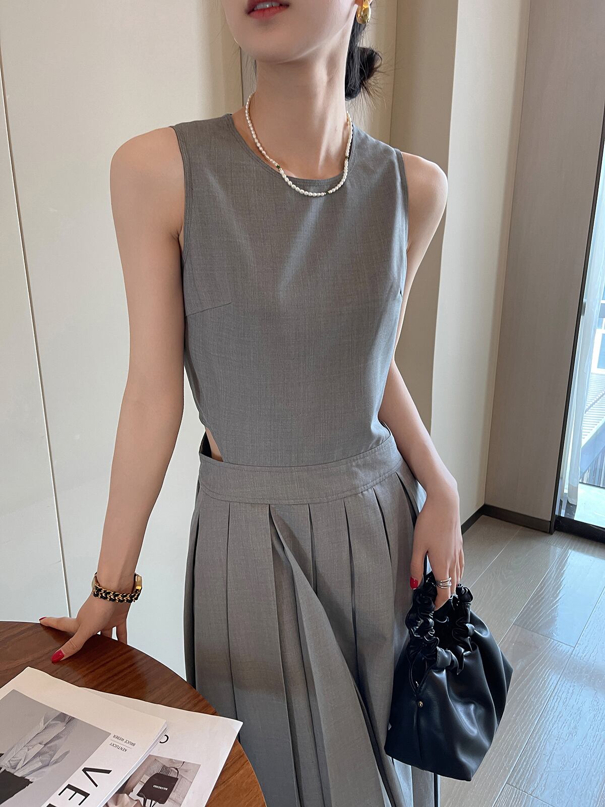 【dress】ウエストカットプリーツワンピース　N2993