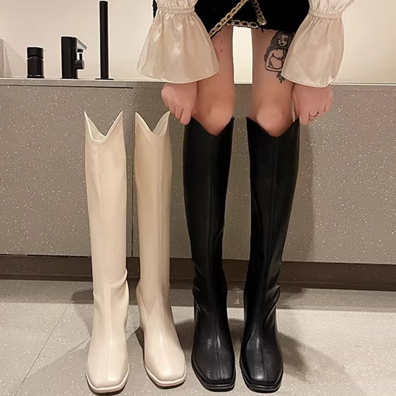 【Shoes】2色展開ロングブーツ Q8364