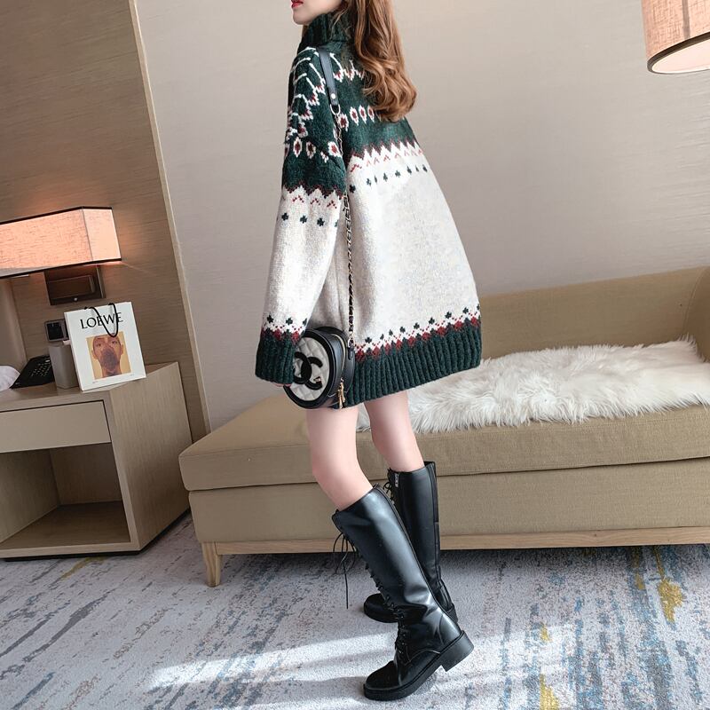 【tops】ハイネック長袖クリスマス着回しニットセーターF1061