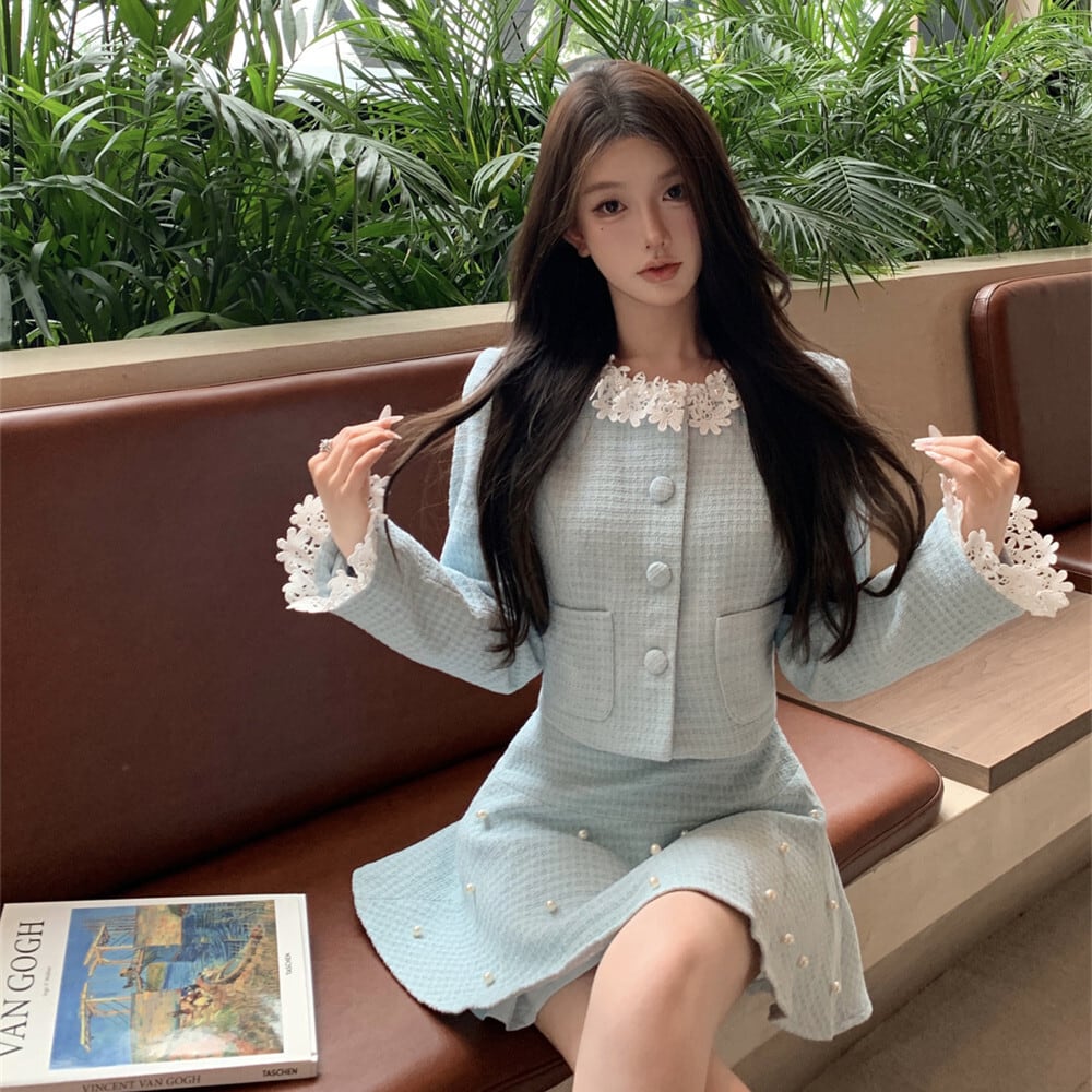 【set】ショートジャケット×パール付きスカートセット    N2712