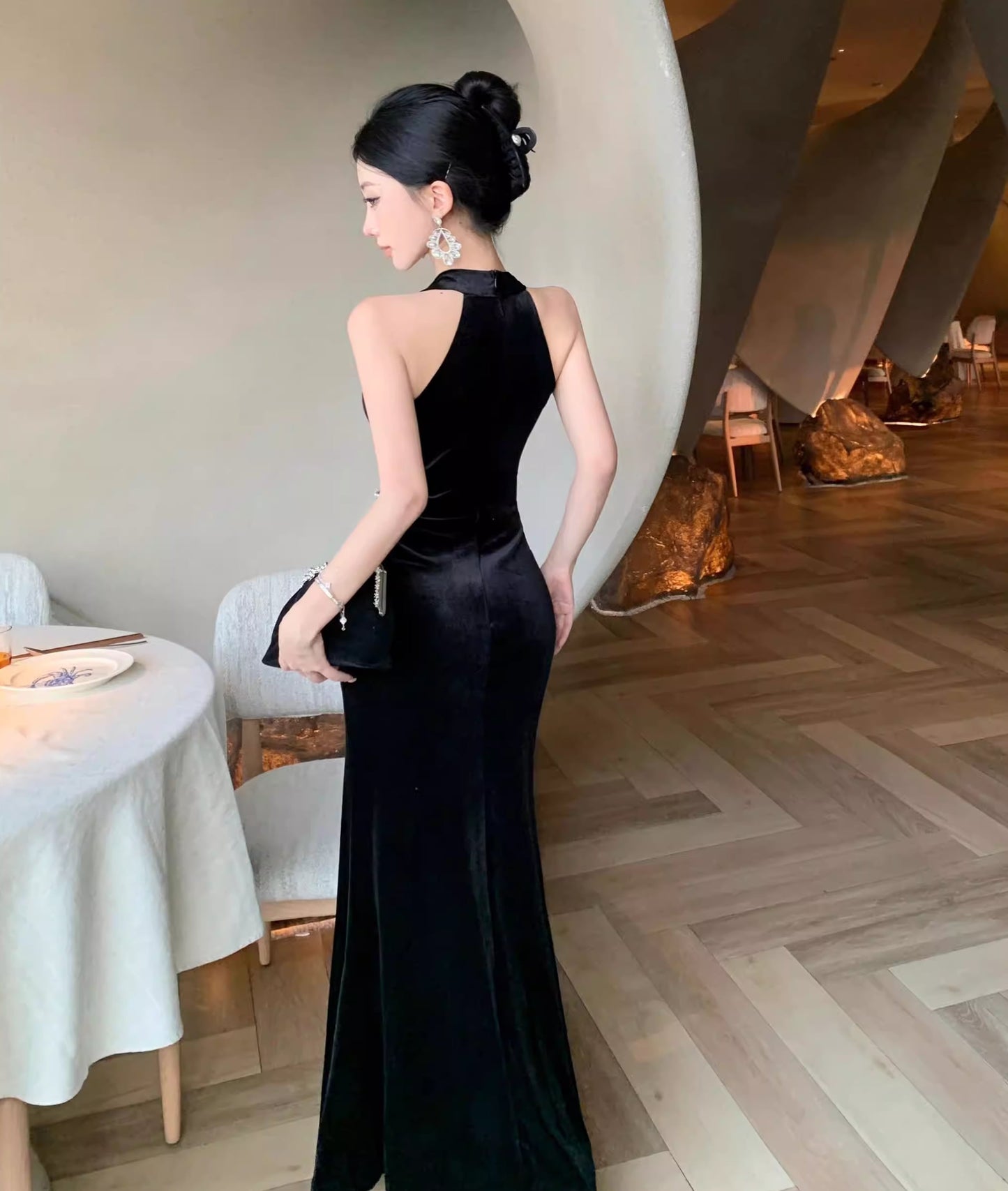 【dress】ノースリーブベルベットワンピース Q7886