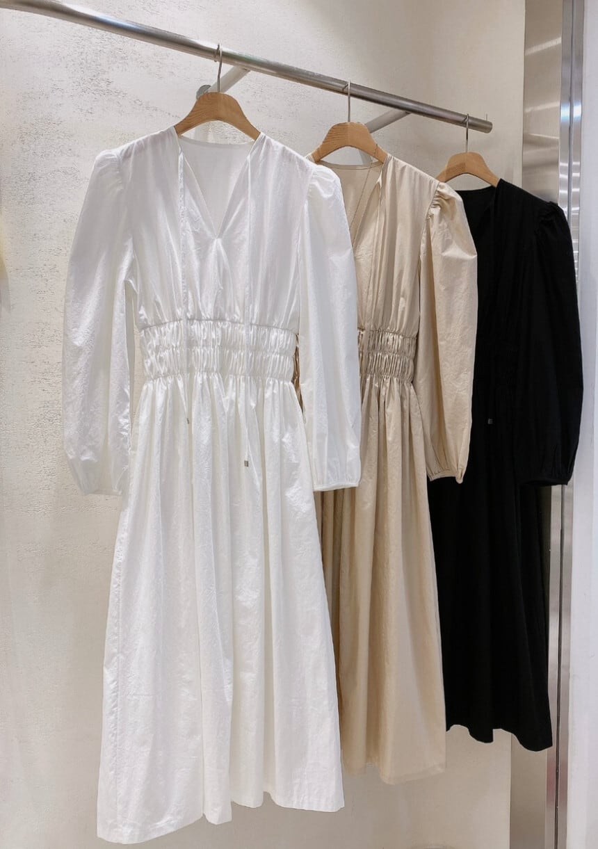【dress】パフスリーブウエストギャザーワンピース　N2974