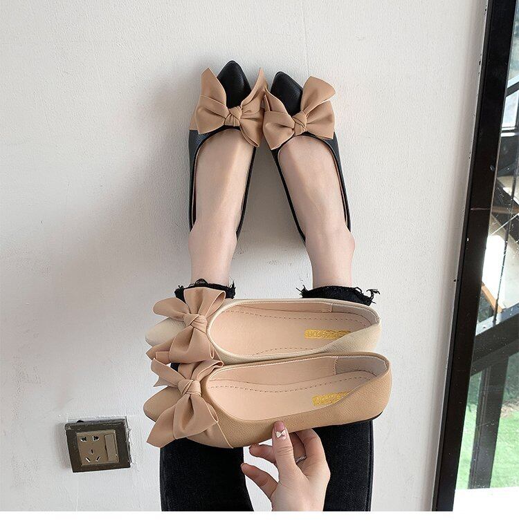 【shoes】選べる3色！履きやすい合わせやすい美脚魅せ蝶々結びフラットシューズ