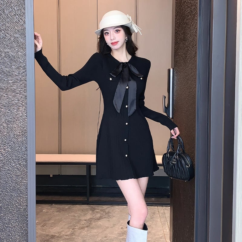 【dress】リボン付きニットワンピース　M28581
