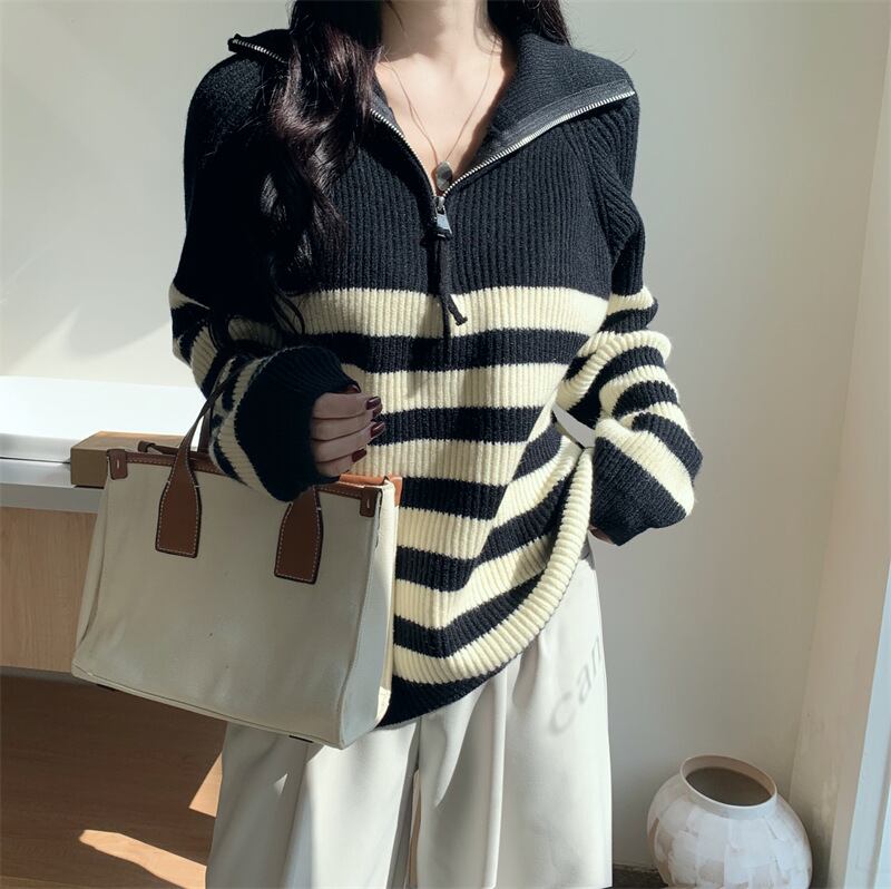 【tops】ボーダー柄ニットセーター　M26978