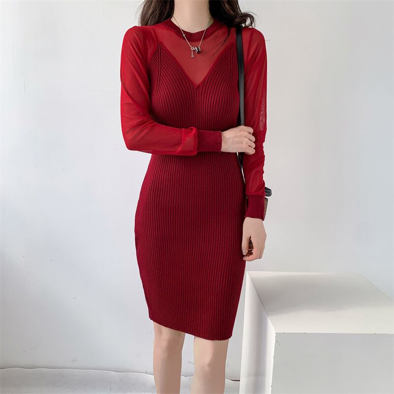 【dress】ドッキングニットワンピース　M18046