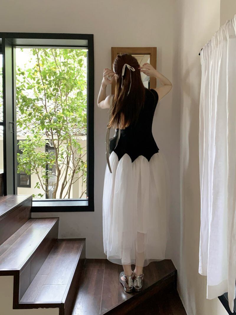 【dress】メッシュ切り替えワンピース G20894