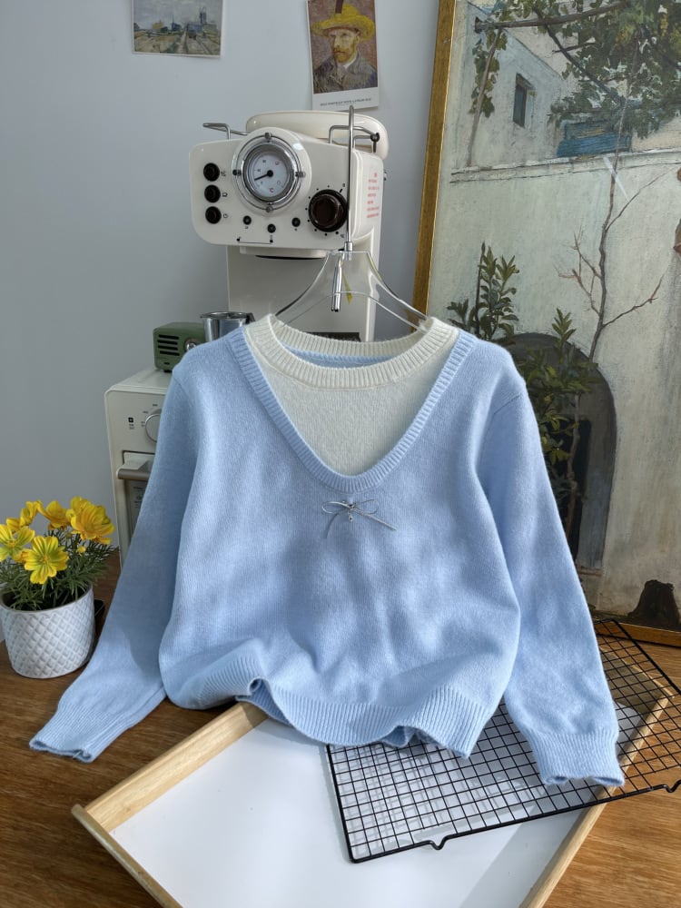 【tops】切り替え配色ニットトップス　M28623