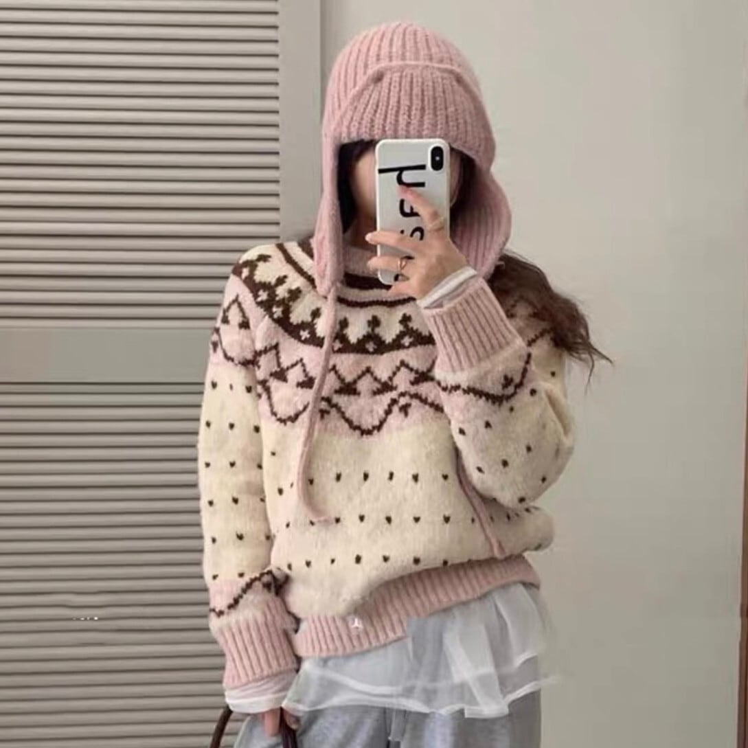 【tops】ジャカードニットセーター　M28604