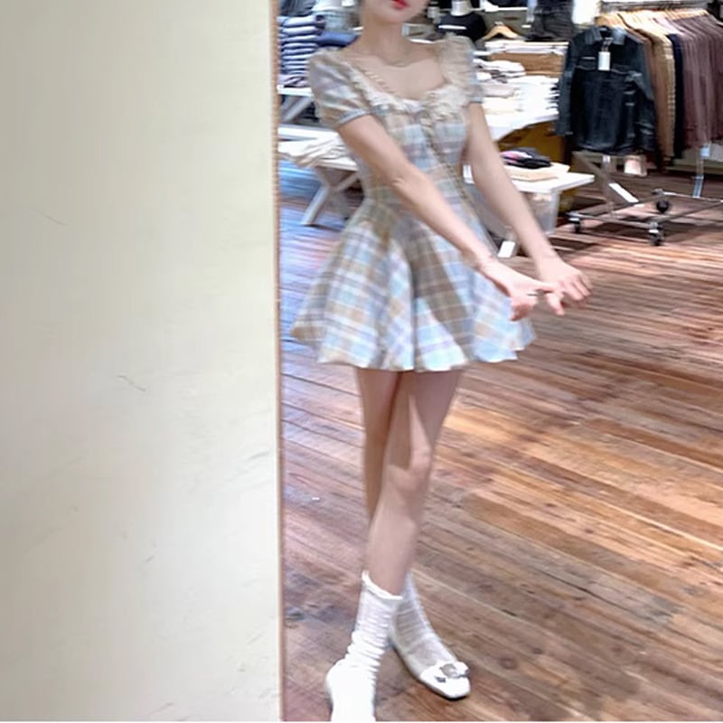 【dress】チェック柄ワンピース　M24323