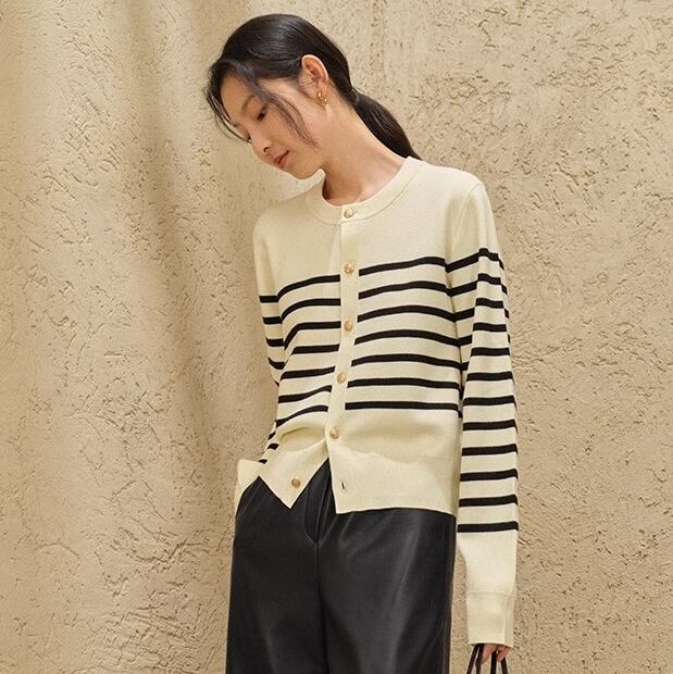 【outer】ボーダー柄ニットカーデ　M27235